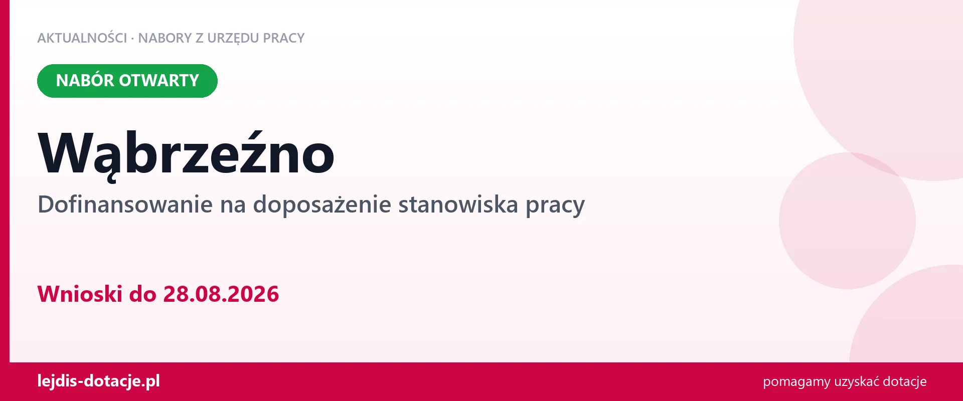 Wąbrzeźno: trwa nabór na dofinansowanie na doposażenie stanowiska pracy (28 sierpnia 2026)