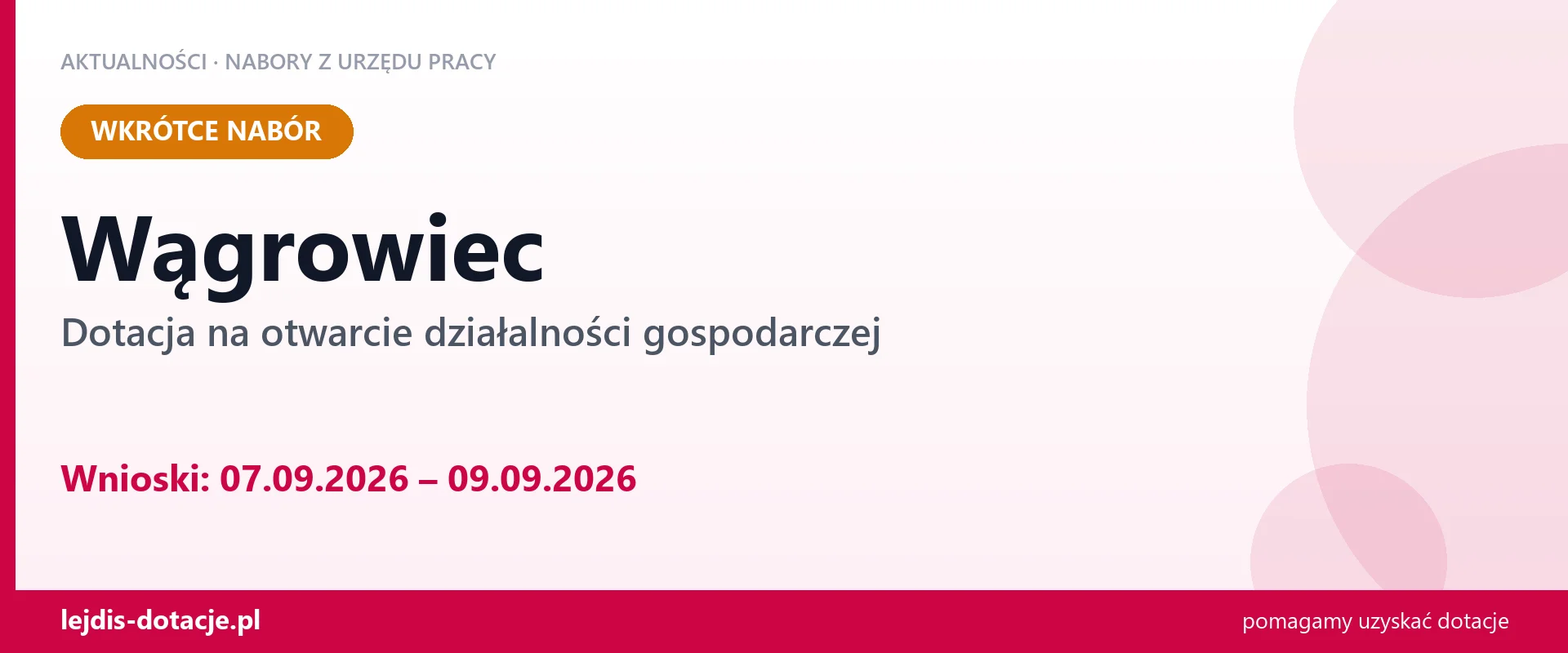 Wągrowiec: od 07.09.2026 rusza nabór na dotację na otwarcie działalności gospodarczej (7 września 2026)