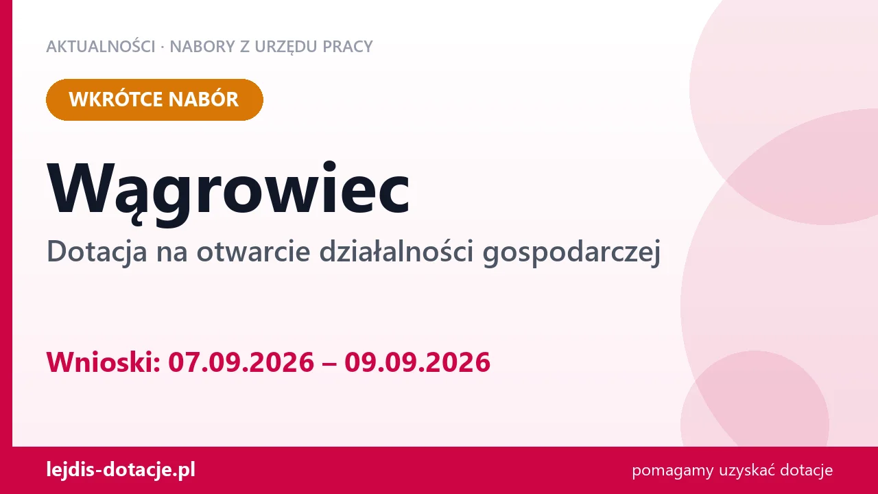 Wągrowiec: od 07.09.2026 rusza nabór na dotację na otwarcie działalności gospodarczej (7 września 2026)