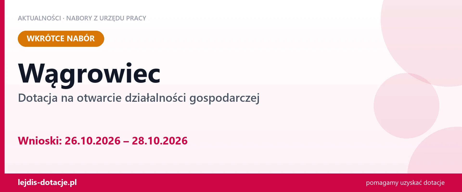 Wągrowiec: od 26.10.2026 rusza nabór na dotację na otwarcie działalności gospodarczej (26 października 2026)