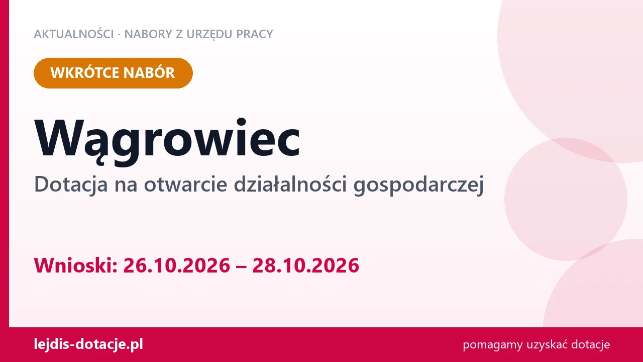 Wągrowiec: od 26.10.2026 rusza nabór na dotację na otwarcie działalności gospodarczej (26 października 2026)