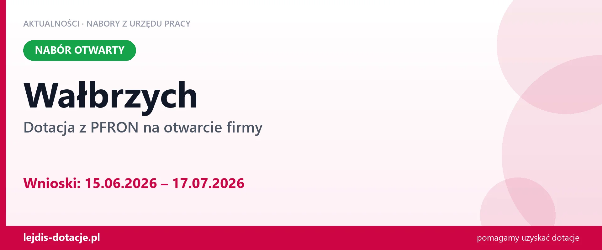 Wałbrzych: trwa nabór na dotację z PFRON na otwarcie firmy (15 czerwca 2026)