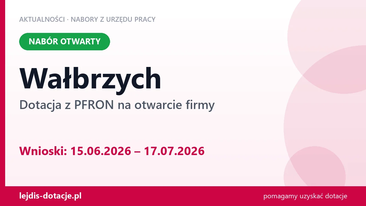 Wałbrzych: trwa nabór na dotację z PFRON na otwarcie firmy (15 czerwca 2026)