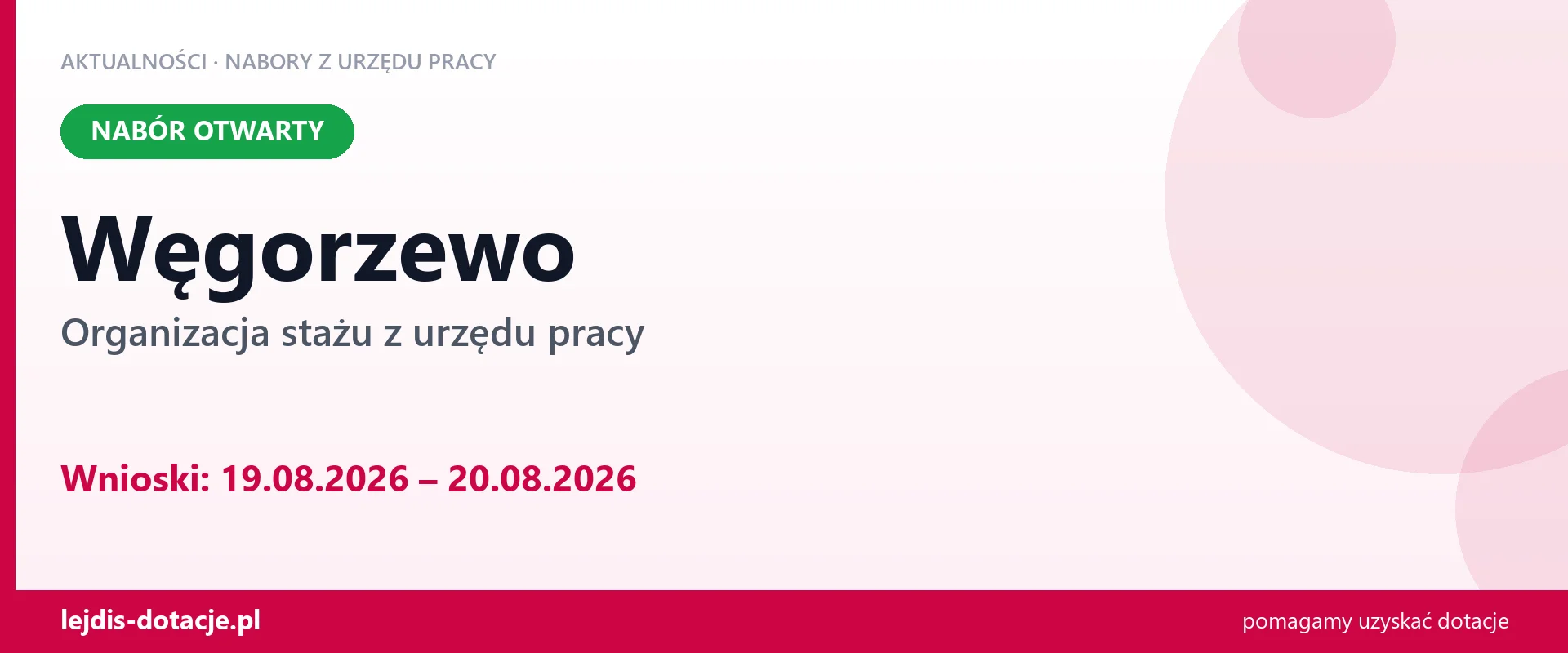 Węgorzewo: trwa nabór na organizację stażu (19 sierpnia 2026)