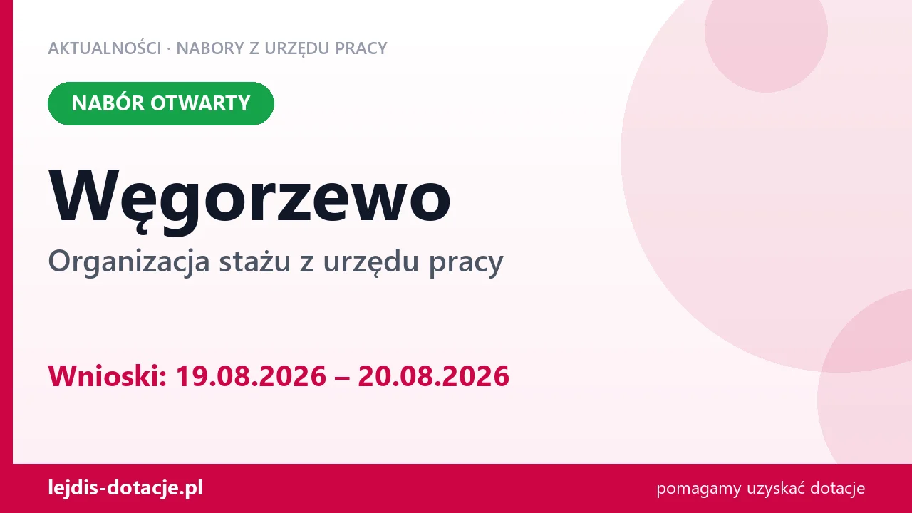 Węgorzewo: trwa nabór na organizację stażu (19 sierpnia 2026)