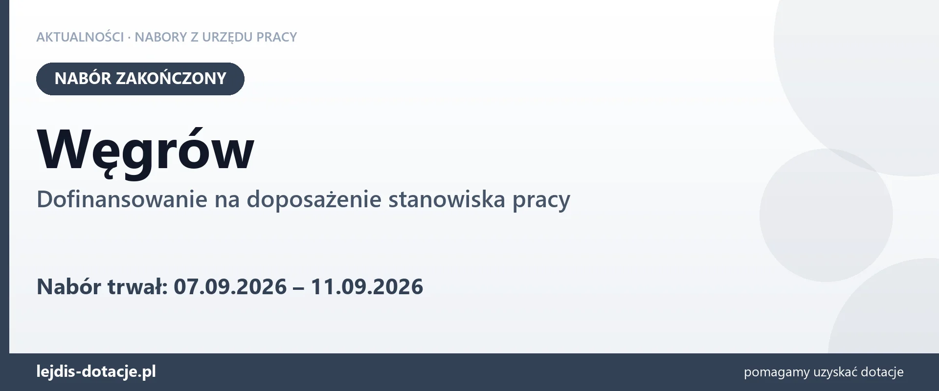 Węgrów: nabór na dofinansowanie na doposażenie stanowiska pracy zakończony (11 września 2026)