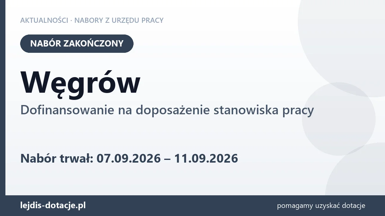 Węgrów: nabór na dofinansowanie na doposażenie stanowiska pracy zakończony (11 września 2026)