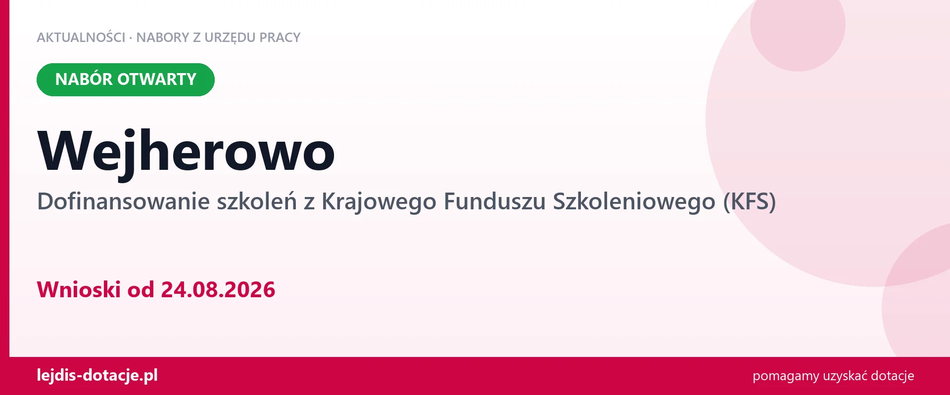 Wejherowo: trwa nabór na dofinansowanie szkoleń z KFS (24 sierpnia 2026)