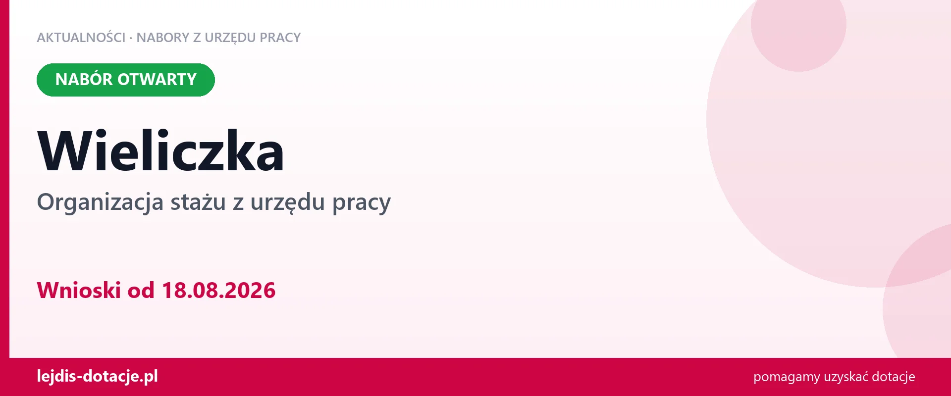 Wieliczka: trwa nabór na organizację stażu (18 sierpnia 2026)