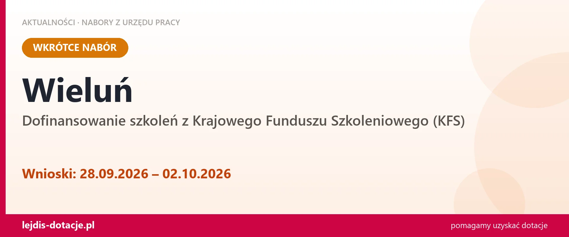 Wieluń: od 28.09.2026 rusza nabór na dofinansowanie szkoleń z KFS (28 września 2026)