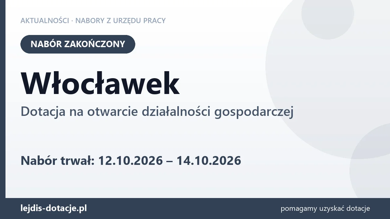 Włocławek: nabór na dotację na otwarcie działalności gospodarczej zakończony (14 października 2026)