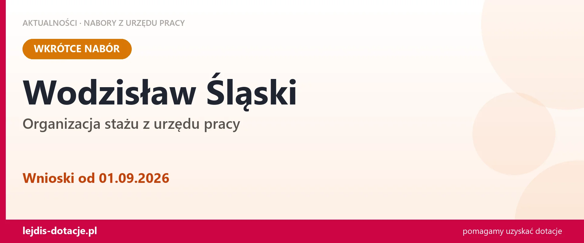 Wodzisław Śląski: od 01.09.2026 rusza nabór na organizację stażu (1 września 2026)