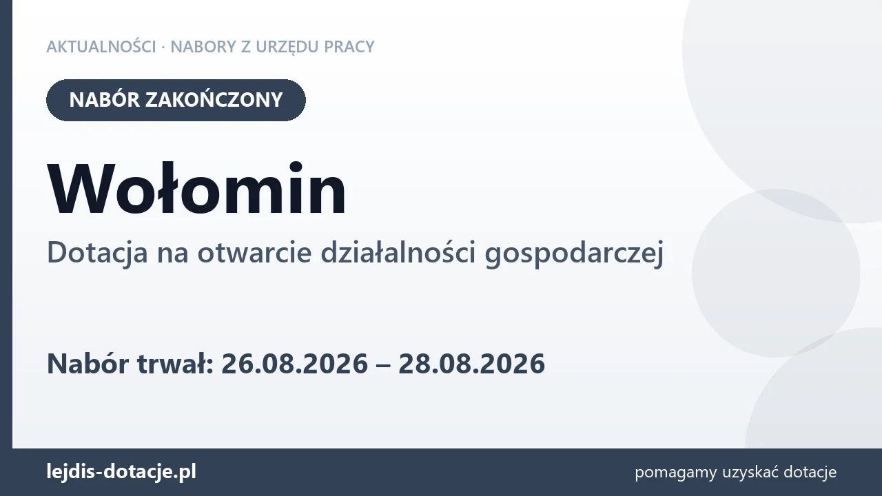 Wołomin: nabór na dotację na otwarcie działalności gospodarczej zakończony (28 sierpnia 2026)