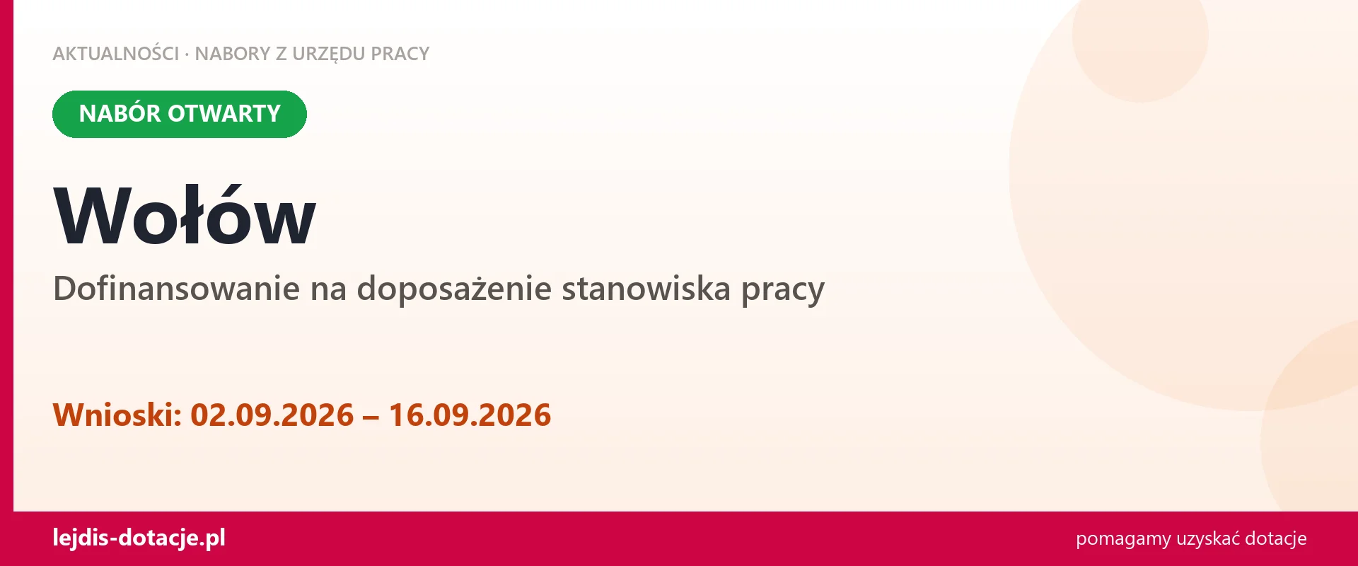 Wołów: trwa nabór na dofinansowanie na doposażenie stanowiska pracy (2 września 2026)