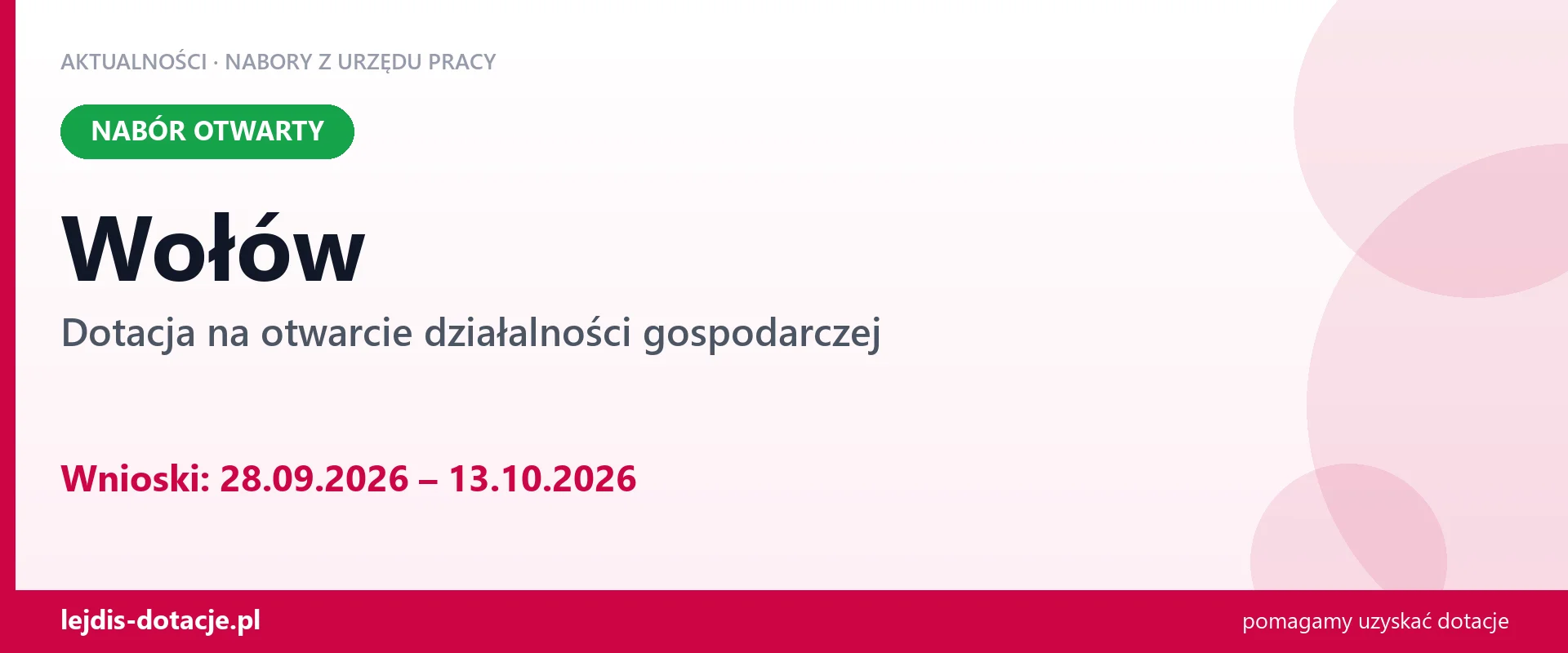 Wołów: trwa nabór na dotację na otwarcie działalności gospodarczej (28 września 2026)