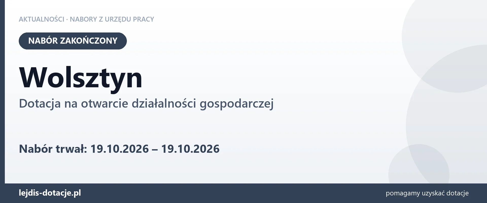 Wolsztyn: nabór na dotację na otwarcie działalności gospodarczej zakończony (19 października 2026)