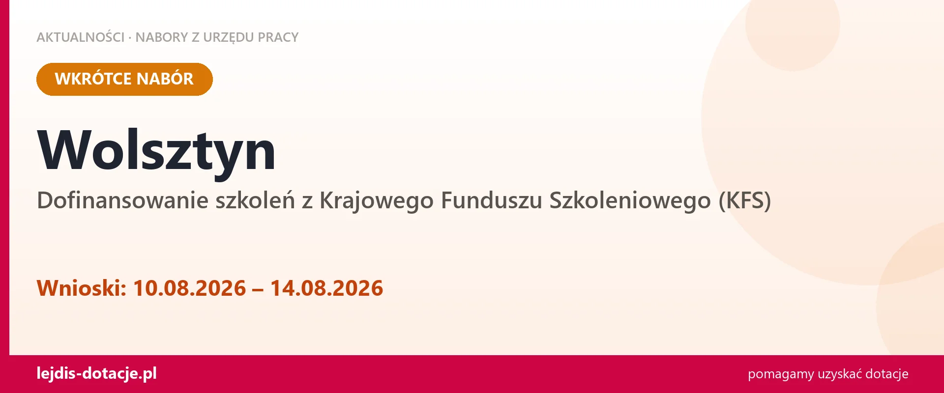 Wolsztyn: od 10.08.2026 rusza nabór na dofinansowanie szkoleń z KFS (10 sierpnia 2026)