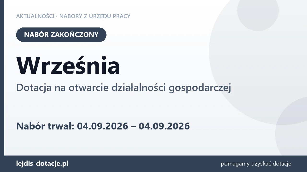 Września: nabór na dotację na otwarcie działalności gospodarczej zakończony (4 września 2026)