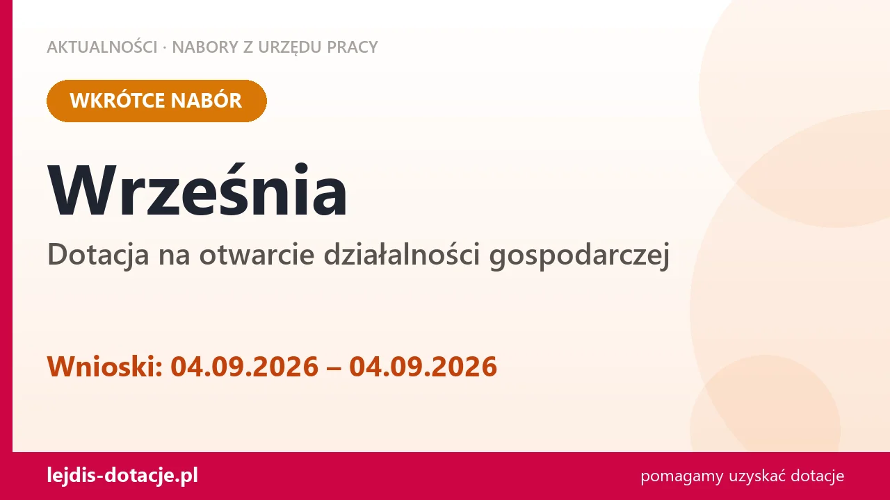 Września: od 04.09.2026 rusza nabór na dotację na otwarcie działalności gospodarczej (4 września 2026)