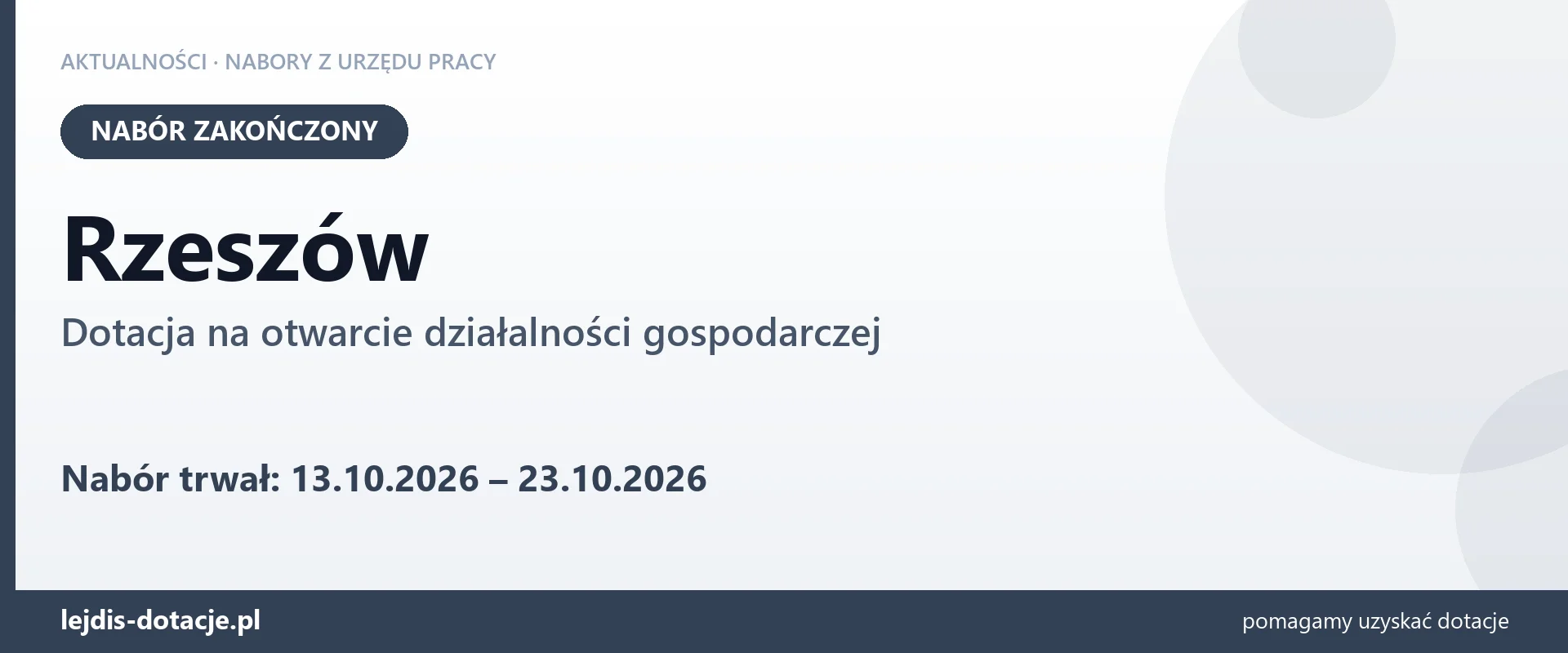 WUP Rzeszów: nabór na dotację na działalność zamknięty (23 października 2026)
