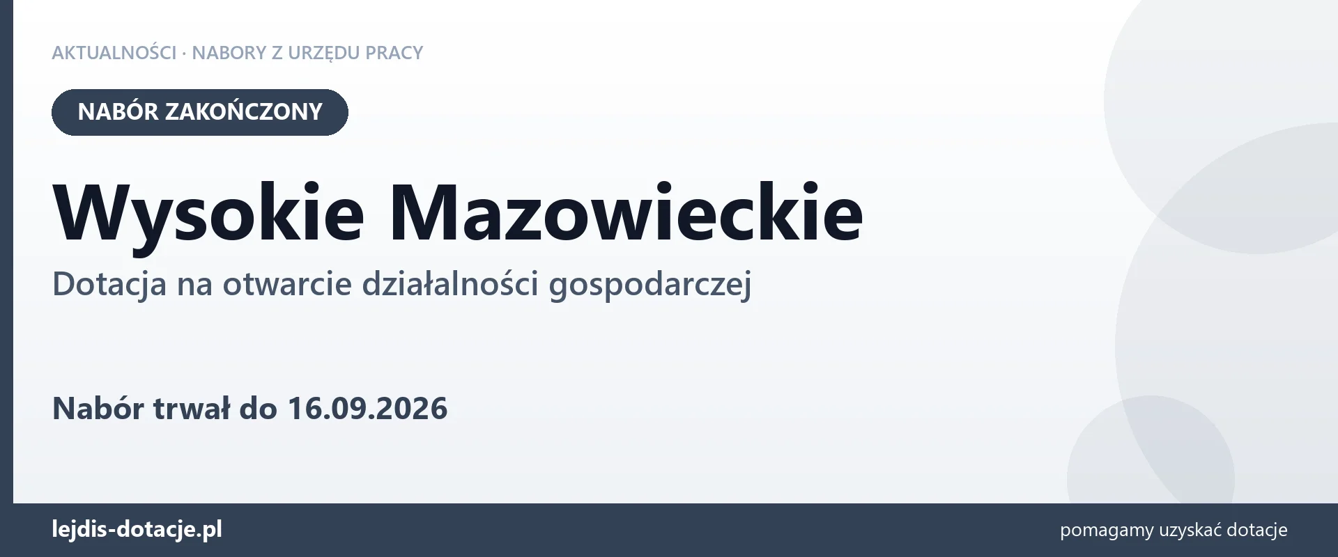 Wysokie Mazowieckie: nabór na dotację na otwarcie działalności gospodarczej zakończony (16 września 2026)