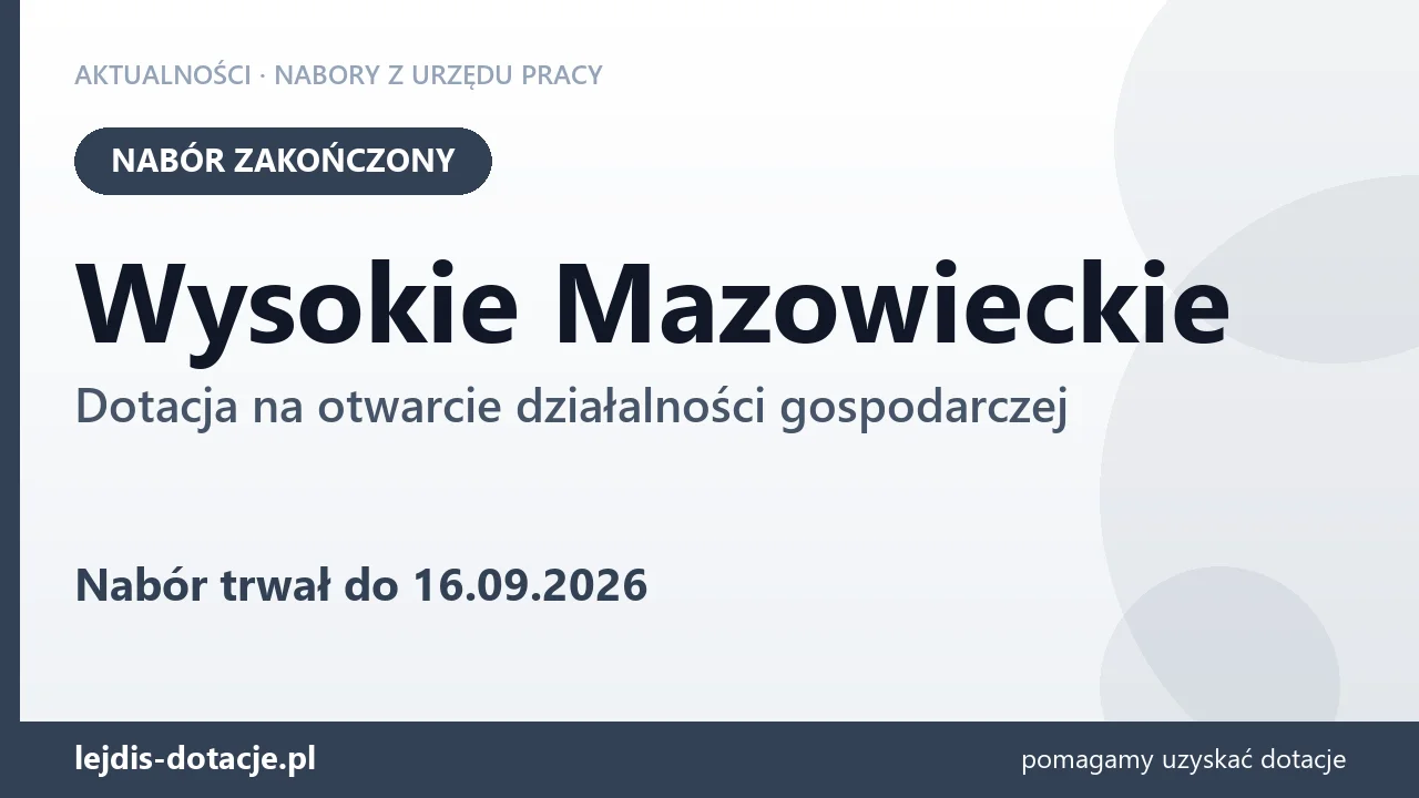 Wysokie Mazowieckie: nabór na dotację na otwarcie działalności gospodarczej zakończony (16 września 2026)