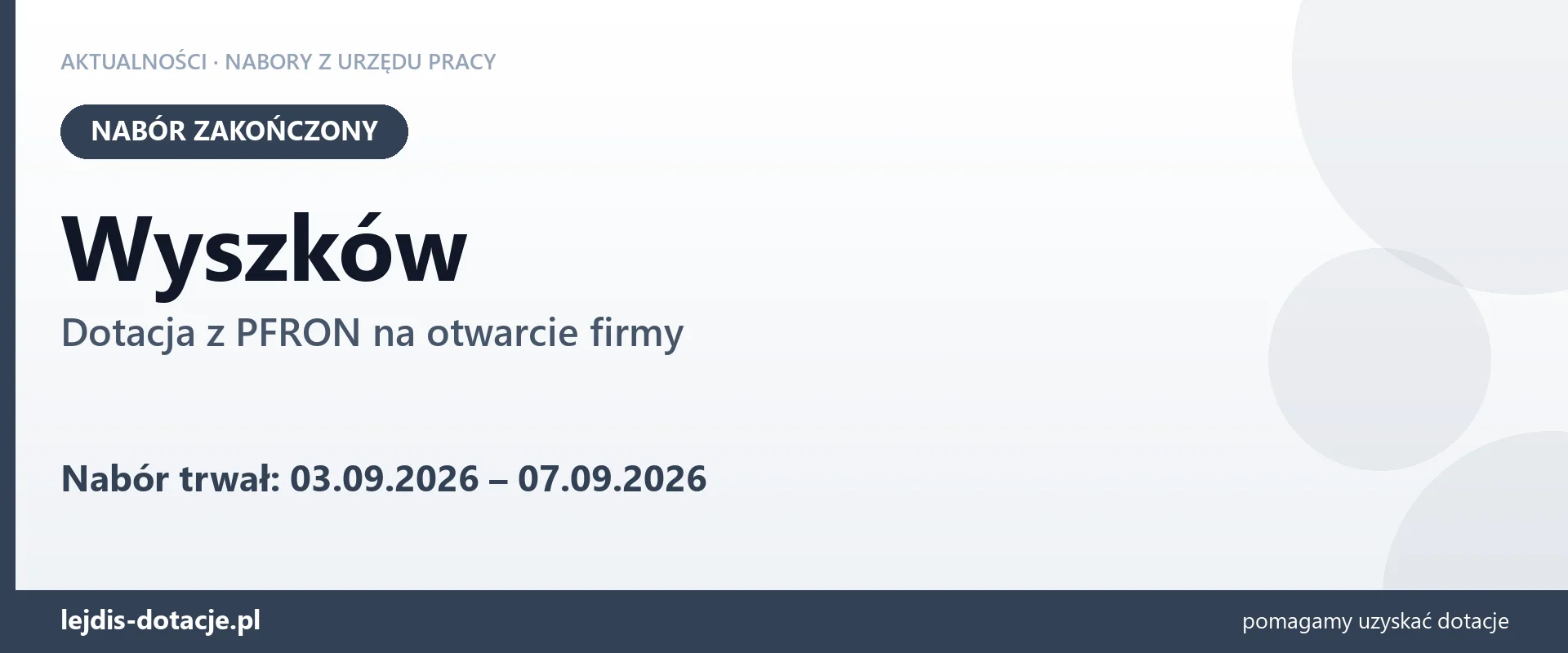 Wyszków: nabór na dotację z PFRON na otwarcie firmy zakończony (7 września 2026)