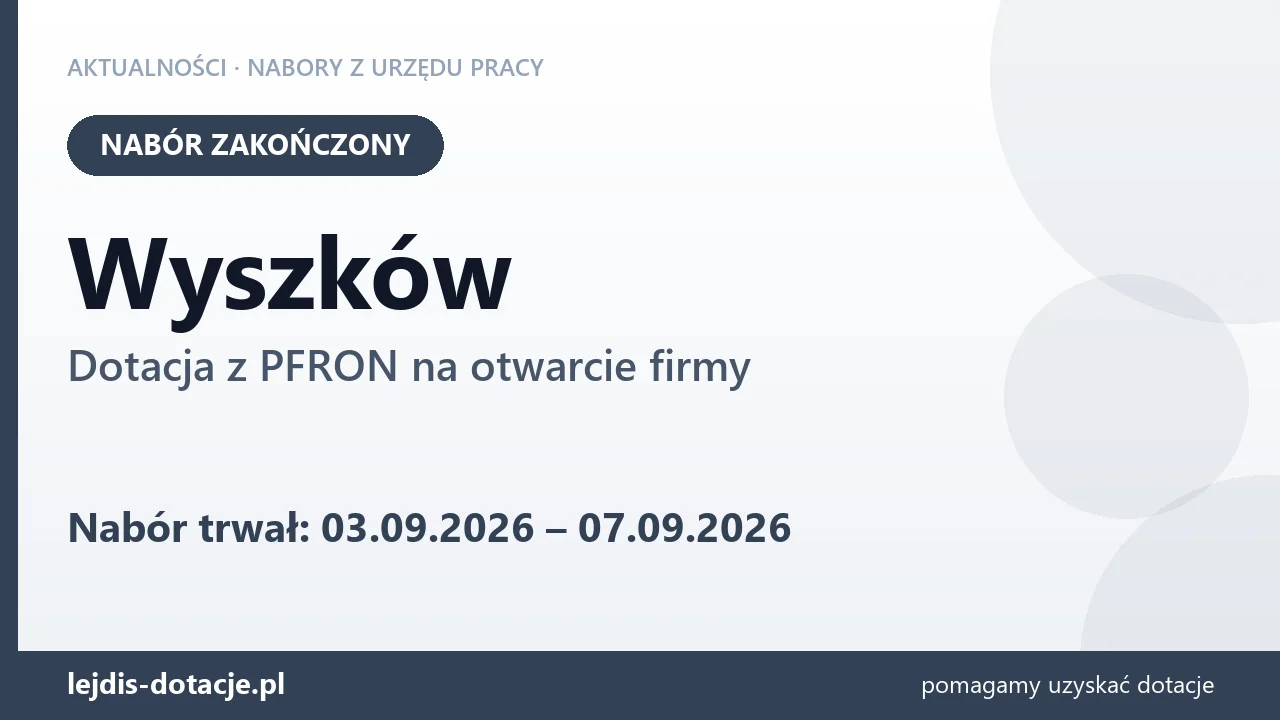 Wyszków: nabór na dotację z PFRON na otwarcie firmy zakończony (7 września 2026)