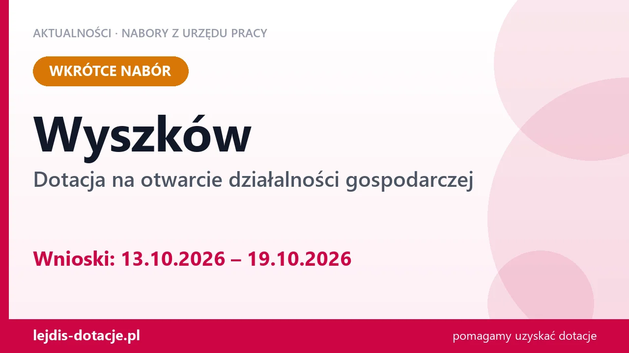 Wyszków: od 13.10.2026 rusza nabór na dotację na otwarcie działalności gospodarczej (13 października 2026)