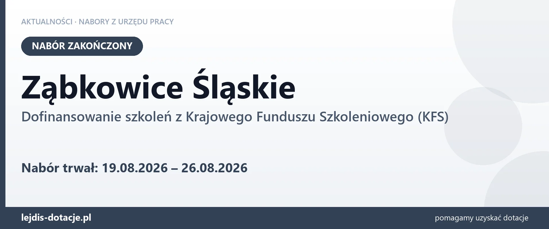 Ząbkowice Śląskie: nabór na dofinansowanie szkoleń z KFS zakończony (26 sierpnia 2026)