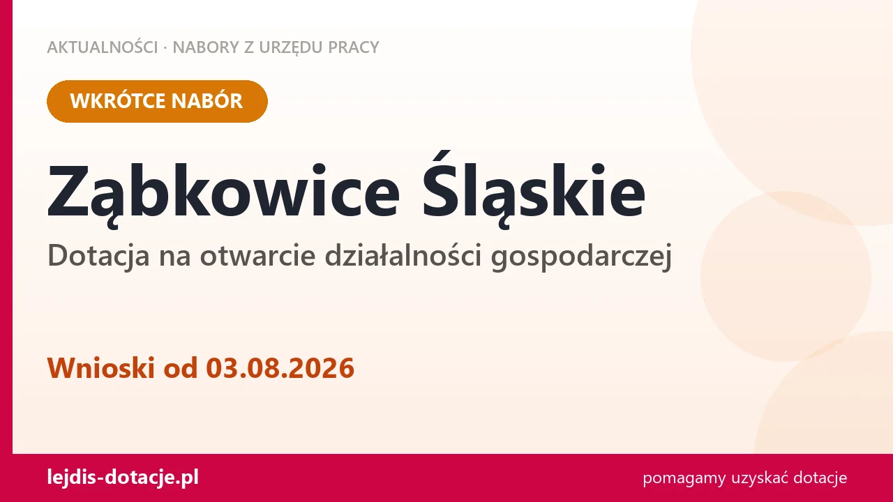 Ząbkowice Śląskie: od 03.08.2026 rusza nabór na dotację na otwarcie działalności gospodarc (3 sierpnia 2026)