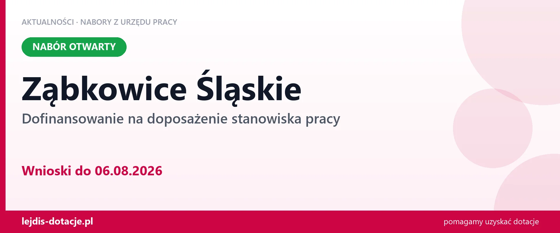 Ząbkowice Śląskie: trwa nabór na dofinansowanie na doposażenie stanowiska pracy (6 sierpnia 2026)