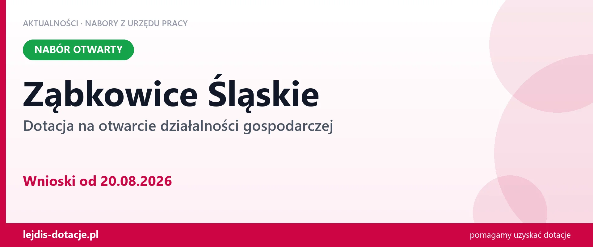 Ząbkowice Śląskie: trwa nabór na dotację na otwarcie działalności gospodarczej (20 sierpnia 2026)