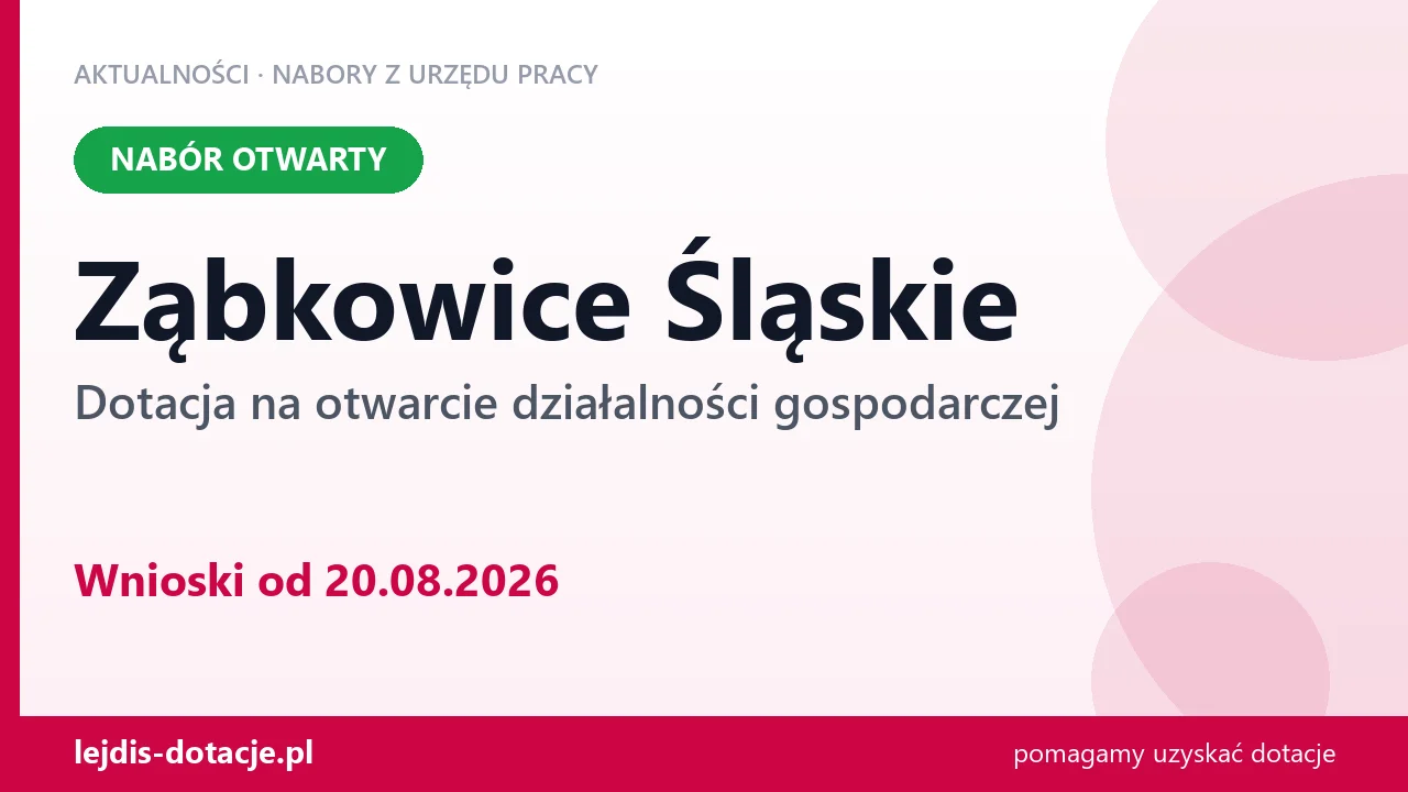 Ząbkowice Śląskie: trwa nabór na dotację na otwarcie działalności gospodarczej (20 sierpnia 2026)