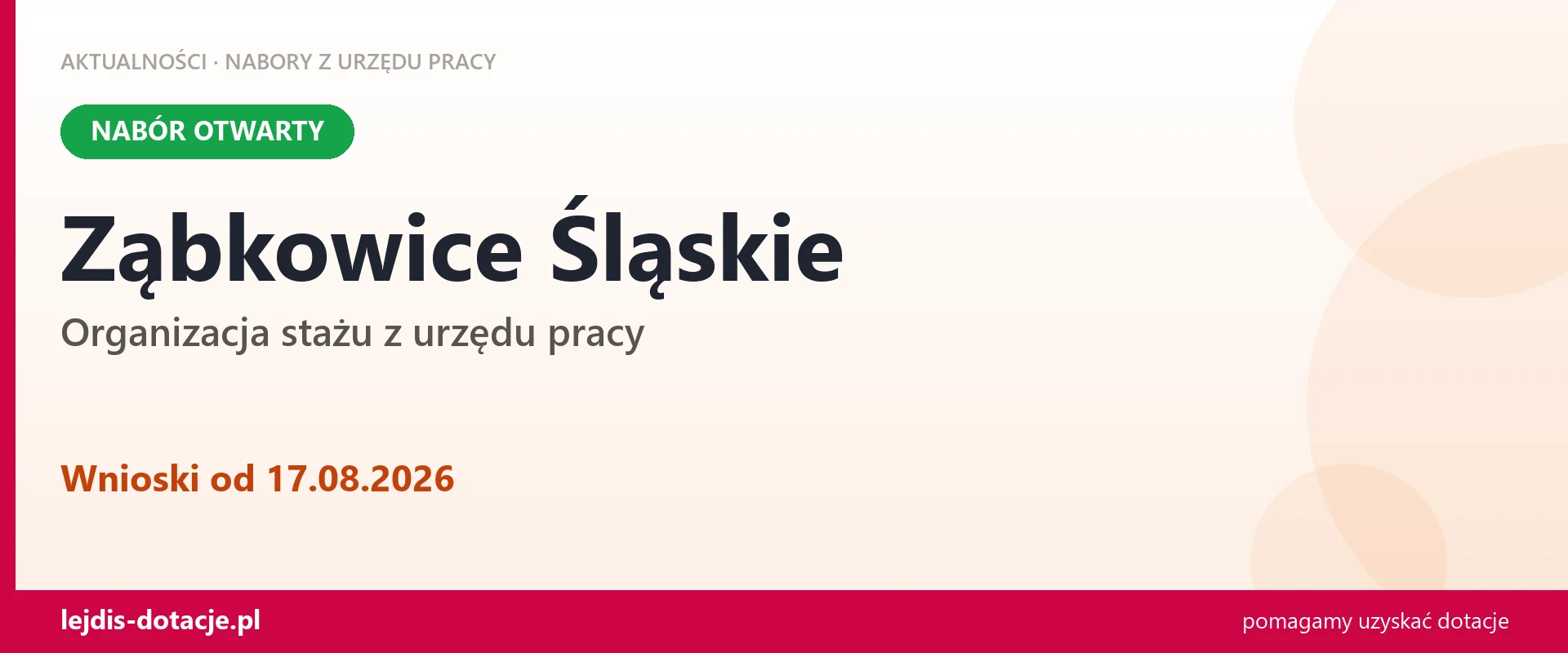 Ząbkowice Śląskie: trwa nabór na organizację stażu (17 sierpnia 2026)