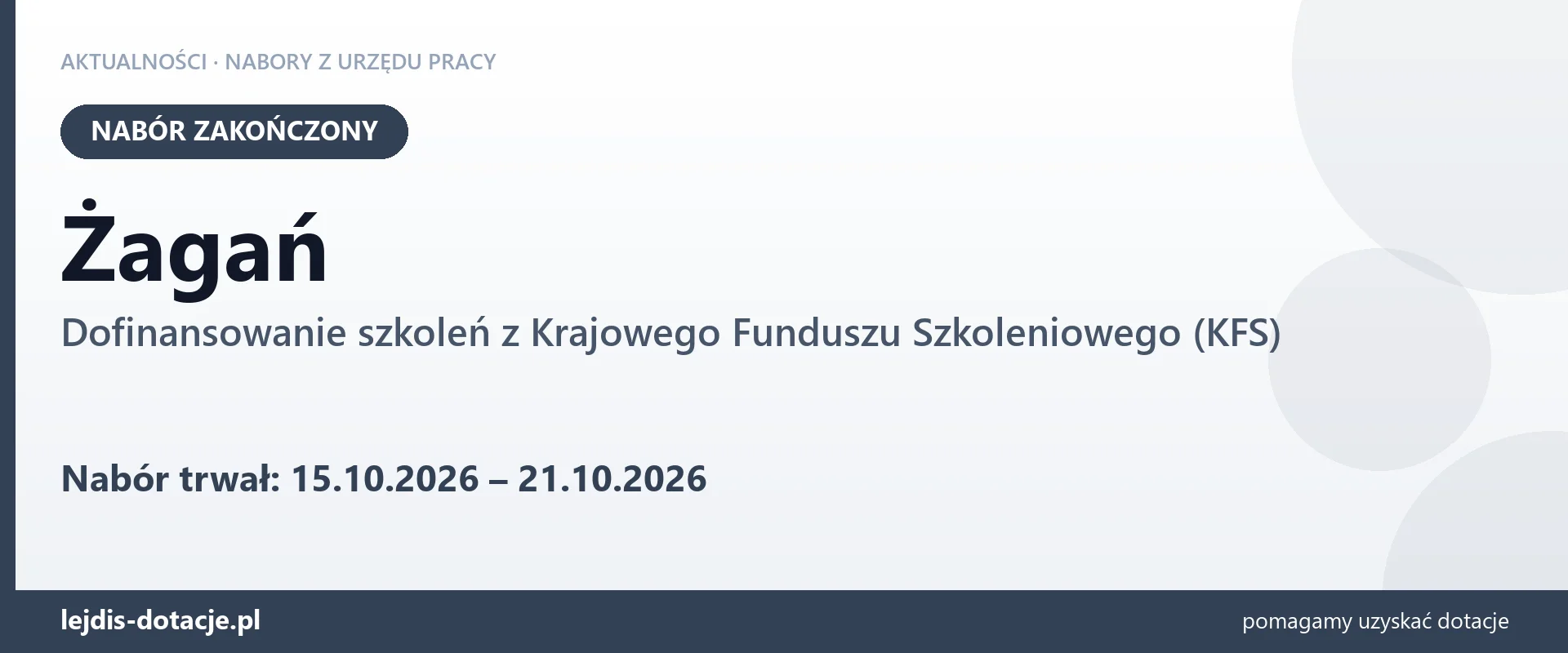 Żagań: nabór na dofinansowanie szkoleń z KFS zakończony (21 października 2026)