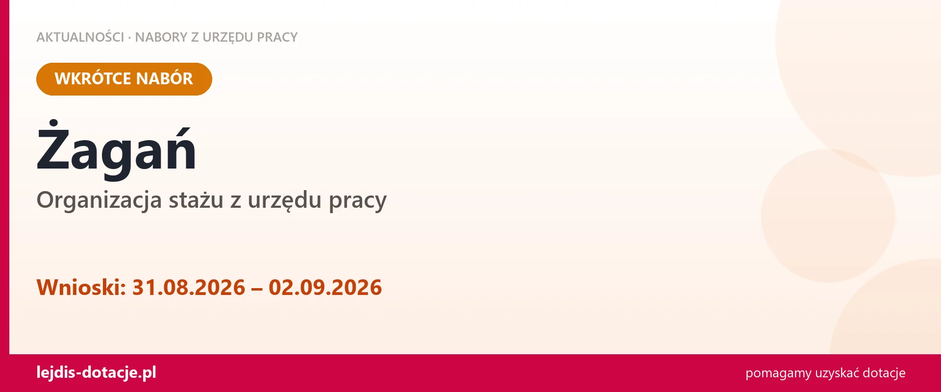 Żagań: od 31.08.2026 rusza nabór na organizację stażu (31 sierpnia 2026)