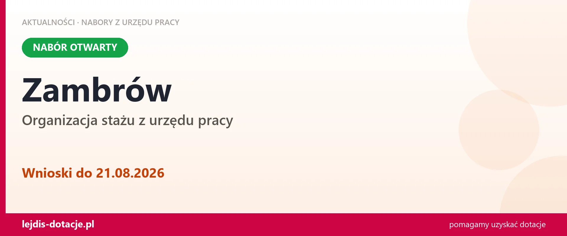 Zambrów: trwa nabór na organizację stażu (21 sierpnia 2026)