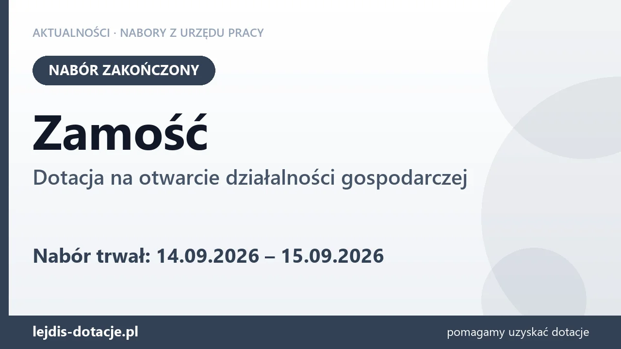 Zamość: nabór na dotację na otwarcie działalności gospodarczej zakończony (15 września 2026)