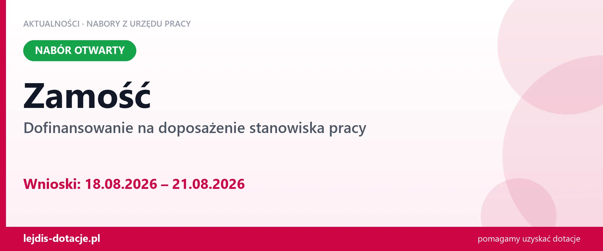 Zamość: trwa nabór na dofinansowanie na doposażenie stanowiska pracy (18 sierpnia 2026)