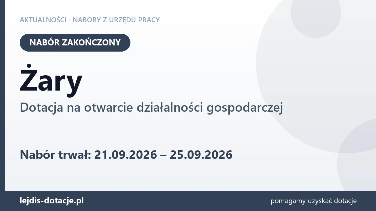 Żary: nabór na dotację na otwarcie działalności gospodarczej zakończony (25 września 2026)