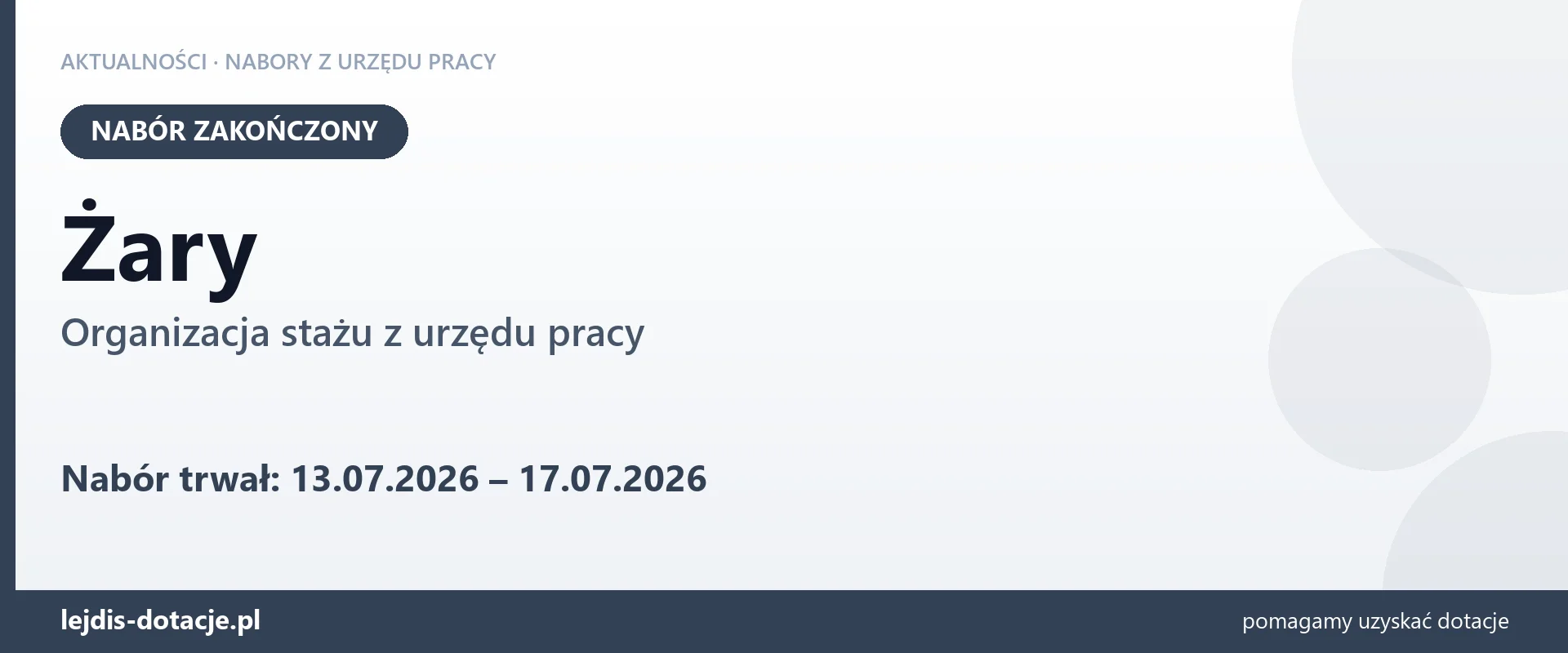 Żary: nabór na organizację stażu zakończony (17 lipca 2026)