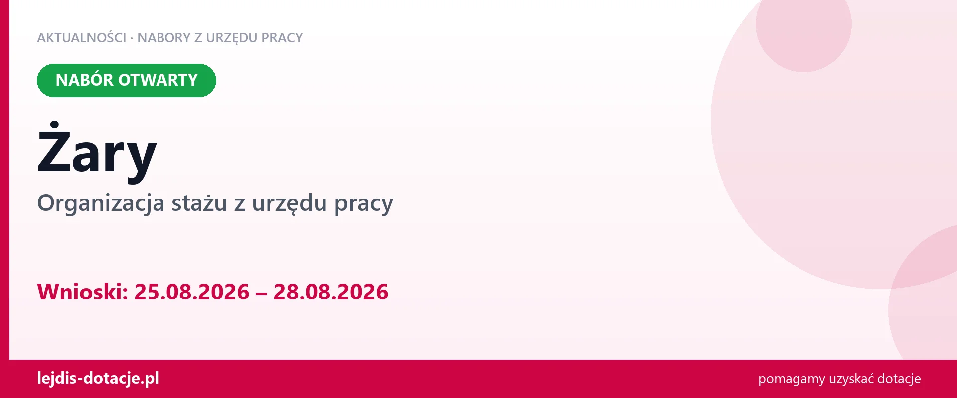 Żary: trwa nabór na organizację stażu (25 sierpnia 2026)