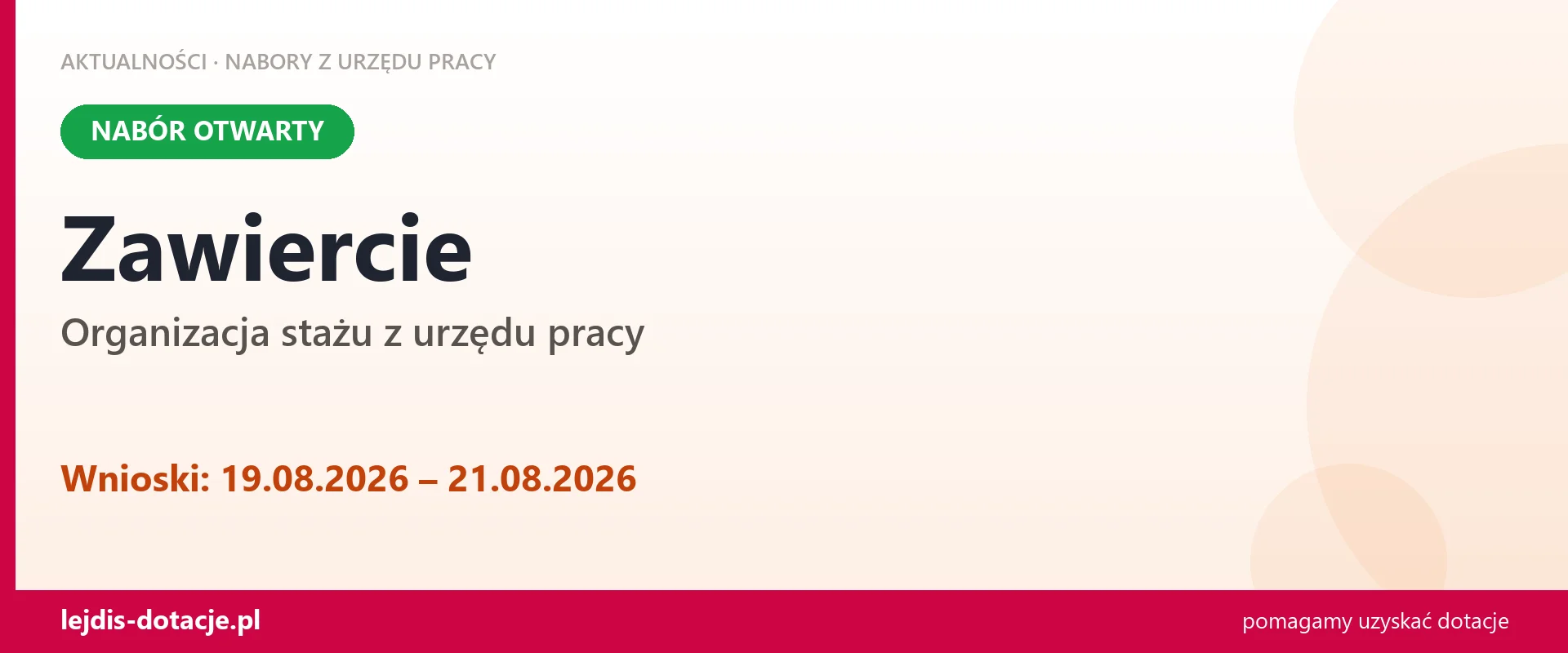 Zawiercie: trwa nabór na organizację stażu (19 sierpnia 2026)