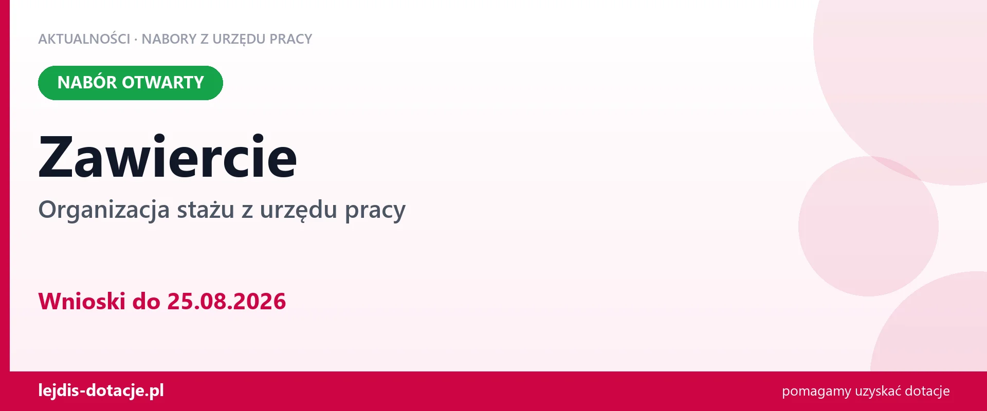 Zawiercie: trwa nabór na organizację stażu (25 sierpnia 2026)