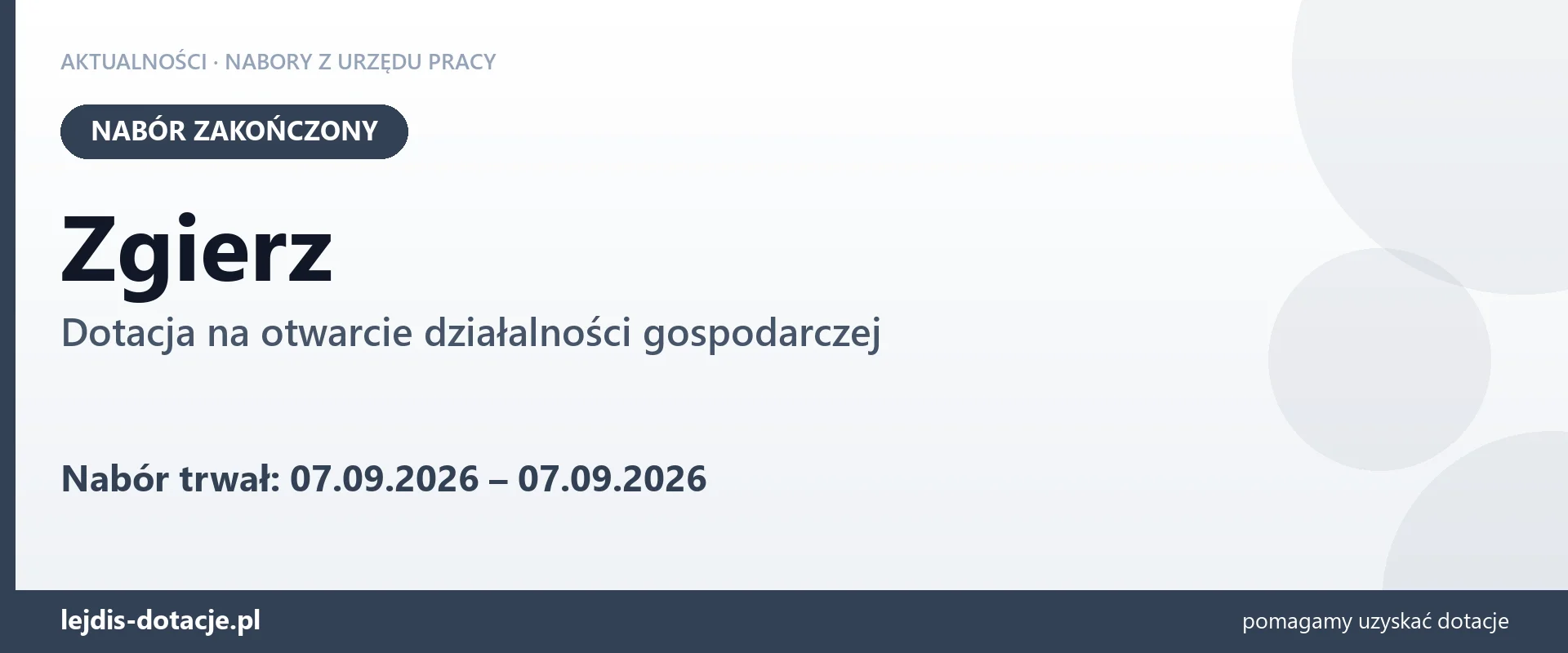 Zgierz: nabór na dotację na otwarcie działalności gospodarczej zakończony (7 września 2026)