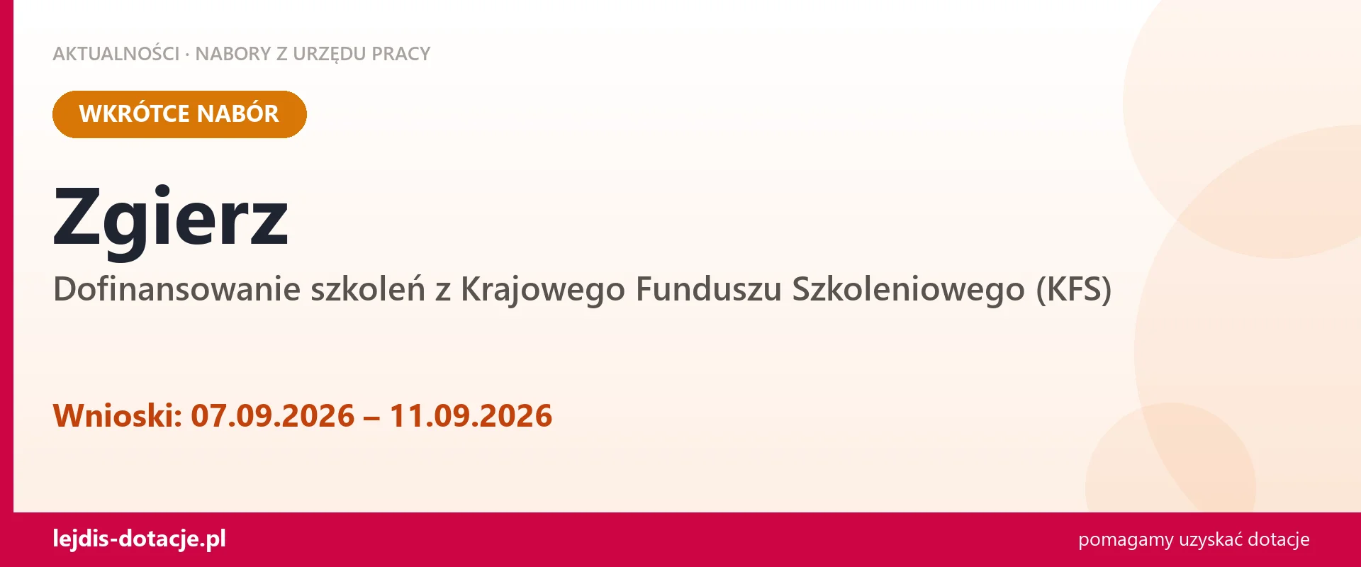 Zgierz: od 07.09.2026 rusza nabór na dofinansowanie szkoleń z KFS (7 września 2026)