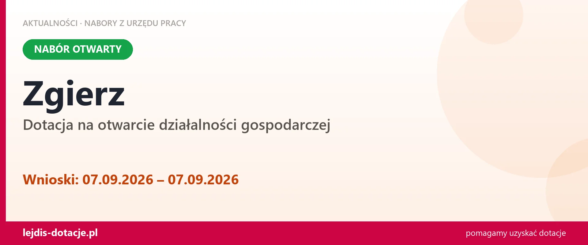 Zgierz: trwa nabór na dotację na otwarcie działalności gospodarczej (7 września 2026)