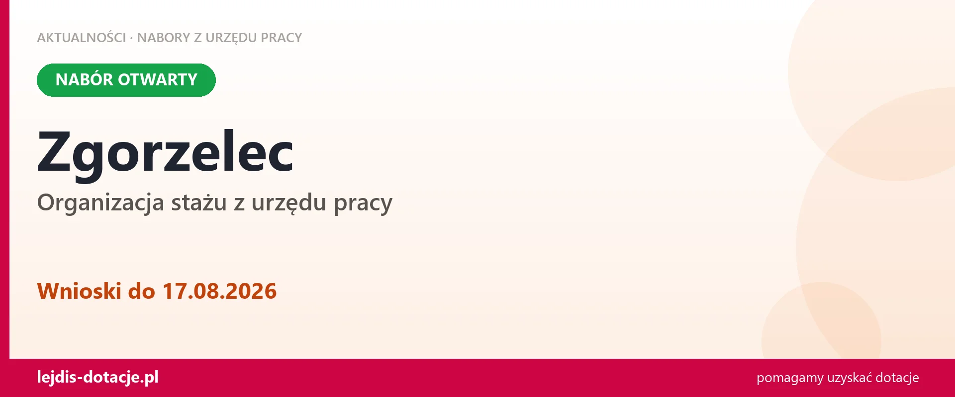 Zgorzelec: trwa nabór na organizację stażu (17 sierpnia 2026)