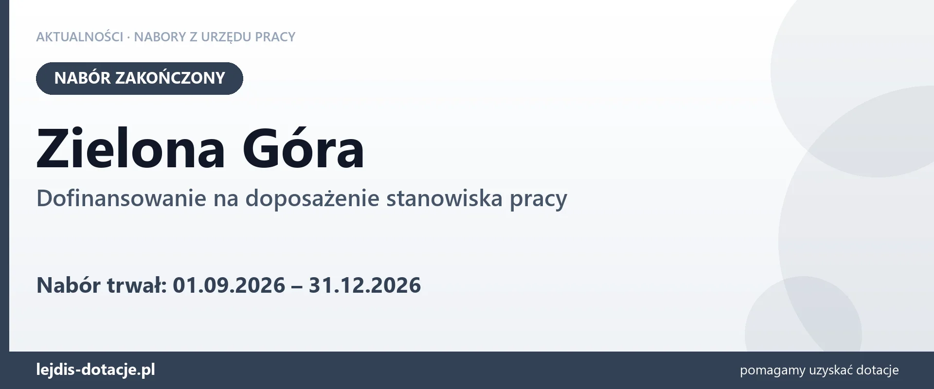 Zielona Góra: nabór na dofinansowanie na doposażenie stanowiska pracy zakończony (31 grudnia 2026)